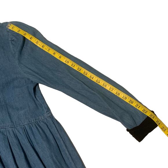 JESSICA HOWARD Size 10 Dress Long Denim Velvet Collar Black Frog Closure Modest - Picture 6 of 7